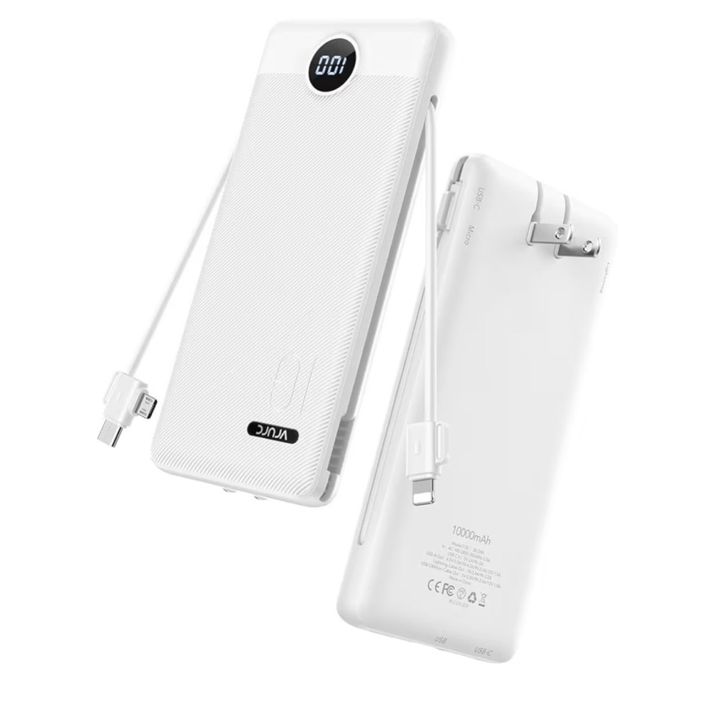 Portable Charger with Wall Plug, 10000mAh Slim Portable Charger Built in Cables